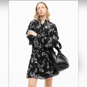 All Saints Black and White Flutter Sleeve Aubrey Mini Dress Women Sz 4